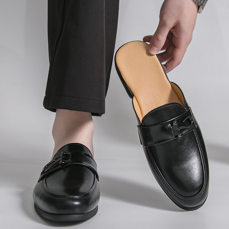 Cross-Border Men's Half-Slip Mules, New Summer Style, Large Size, Backless, Closed-Toe, Slip-On Leather Mules, Cool Slippers Cross-Border Men's Half-Slip Mules, New Summer Style, Large Size, Backless, Closed-Toe, Slip-On Leather Mules, Cool Slippers