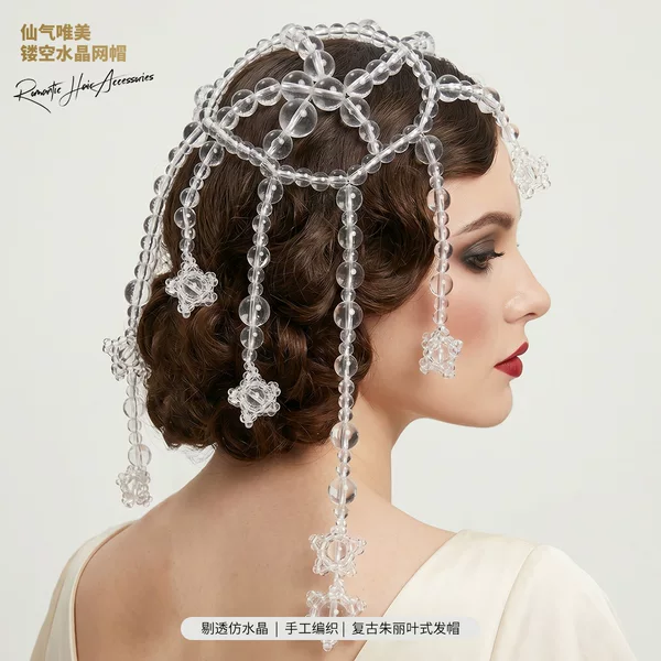 Exclusively for Foreign Trade, Hand-Woven Crystal Juliet Hair Hat, Bridal Retro Style Tassel Hair Chain, Wedding Photo Shoot Styling