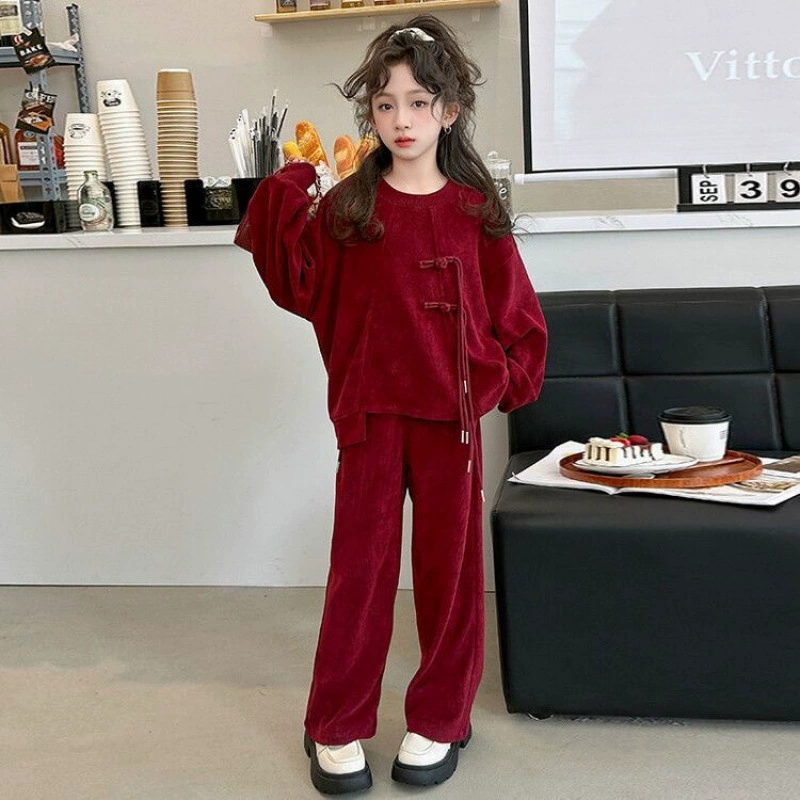 Костюм для девочек Весна и осень 2025 Новый китайский детский свитер