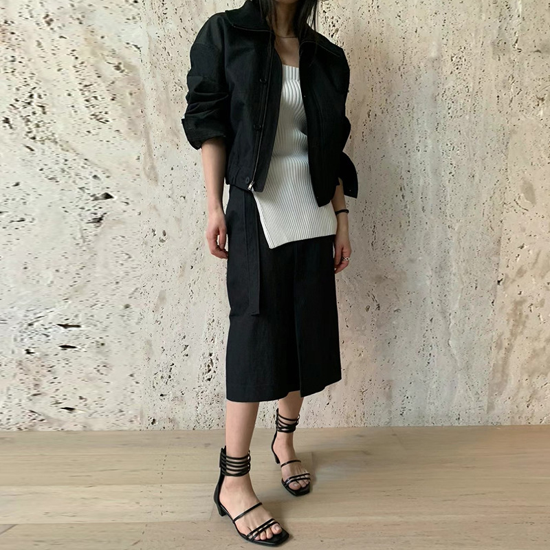 2024年秋季新款韩国东大门复古简约美式帅气夹克外套半身裙套装女