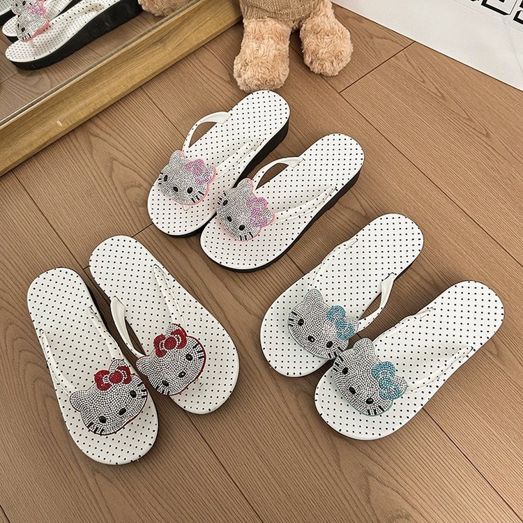 Little Red Book Polka Dot Glitter Non-Slip Flip-Flops for Women 2026 Outdoor Wear Ins Style Beach Wedge Thong Sandals