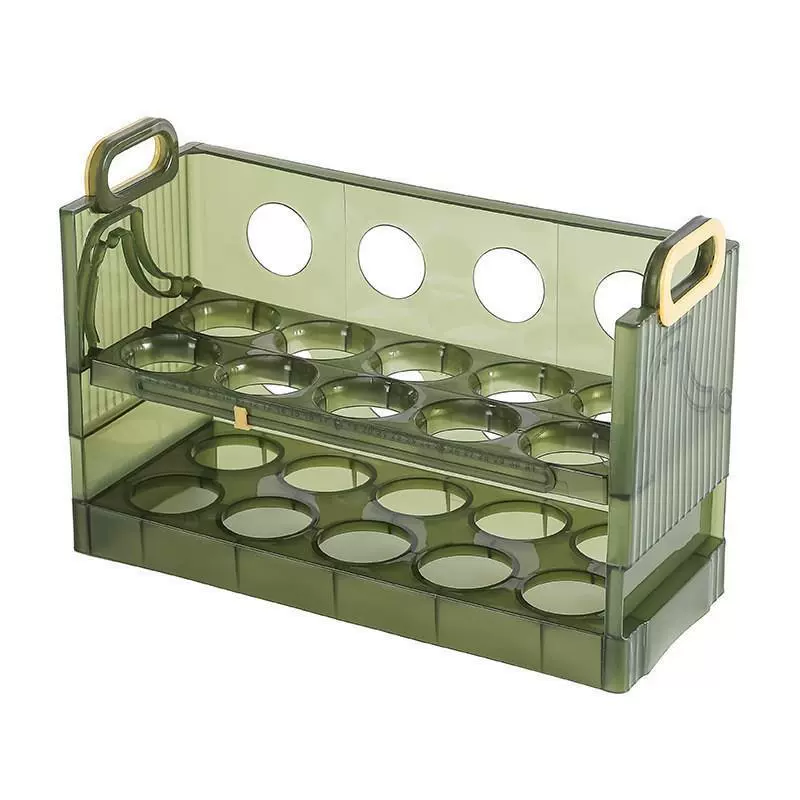 Foldable egg storage box, light green, refrigerator door organizer, 20 or 30‑egg capacity
