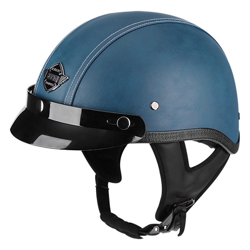 Casco de bicicleta eléctrica JYT estilo retro hecho a mano de cuero PU, medio casco unisex para todas las estaciones