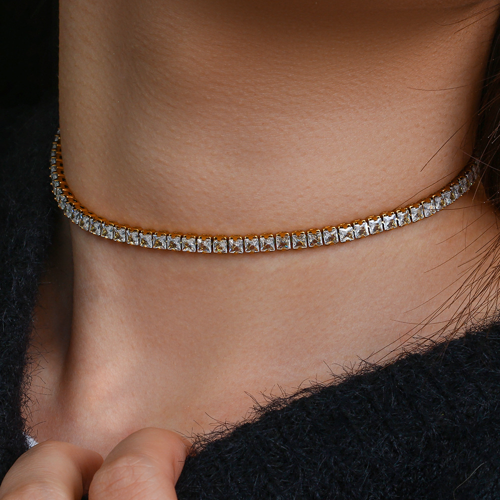 Fashion Square Stainless Steel Plating Inlay Zircon Bracelets Necklace