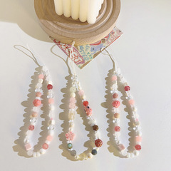 少女ins粉花朵手機掛鏈鏈條ccd相機鏈diy飾品掛繩串珠手機殼通用