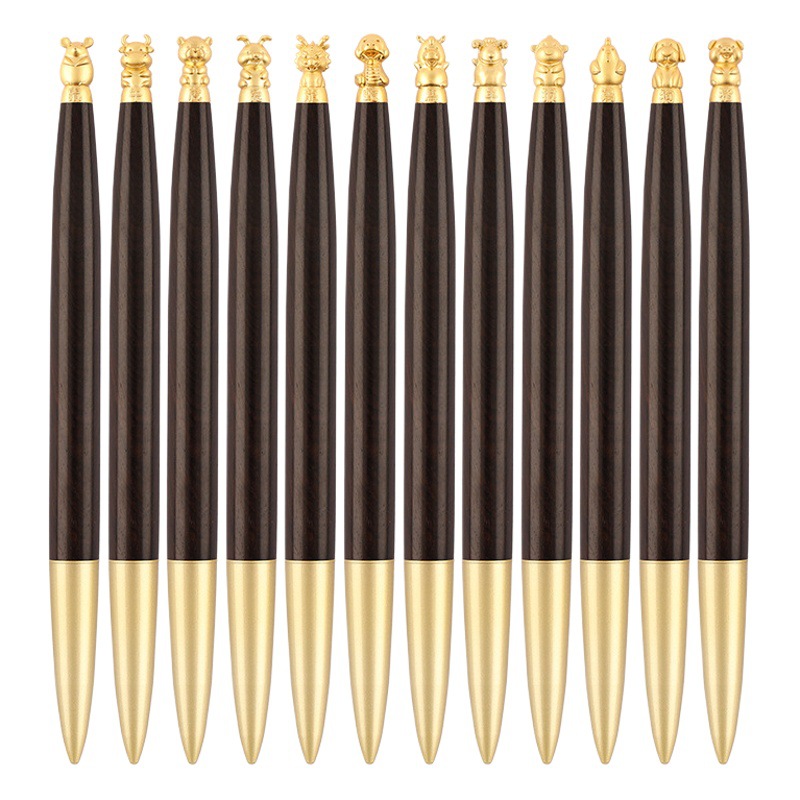 Factory wholesale brass 12 zodiac transfer gel pen business office writing sandalwood sign pen lettering
