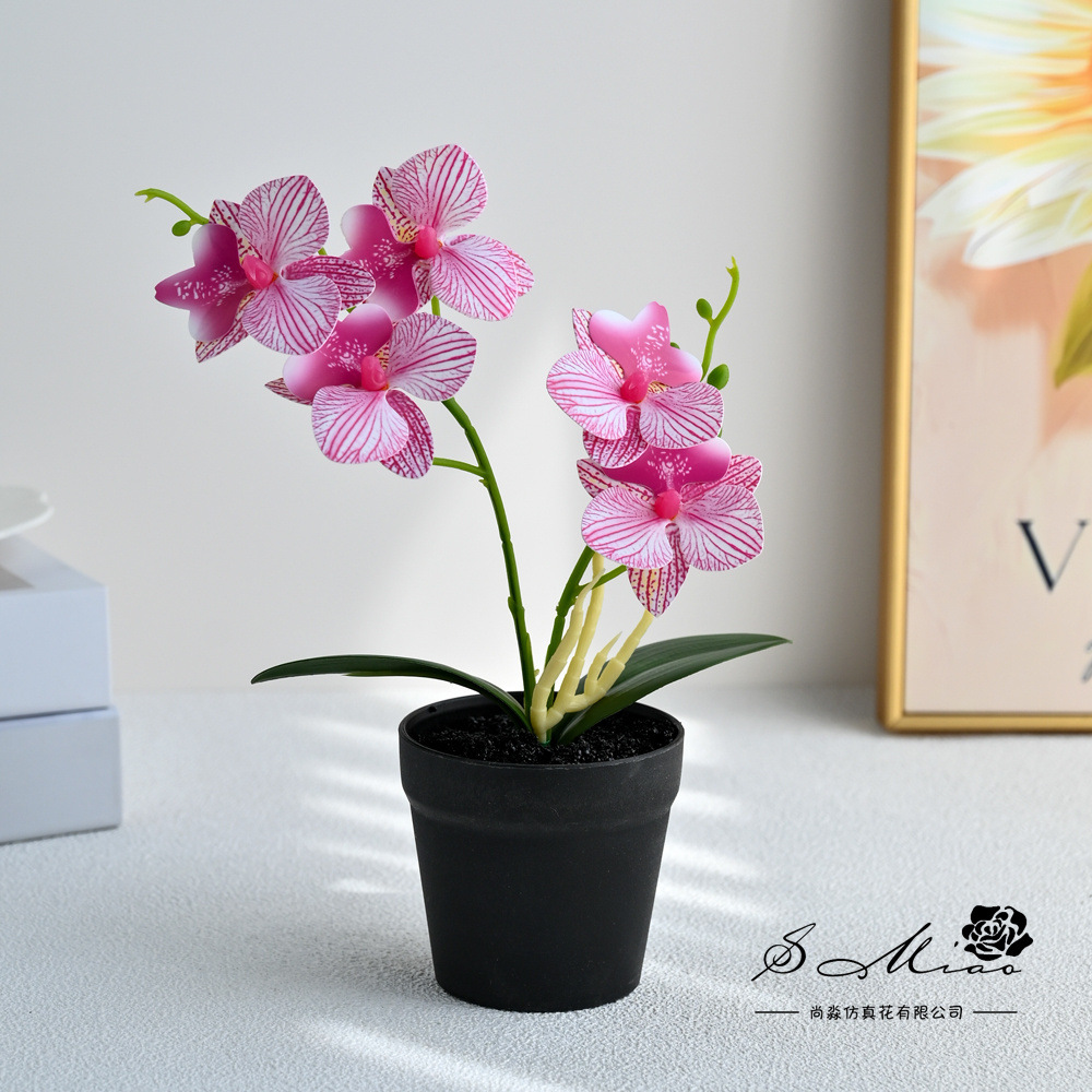 Dos dientes cinco flores sensación de mano pequeña orquídea mariposa imitación bonsai flores falsas decoración del hogar fotografía flores artificiales flores de boda