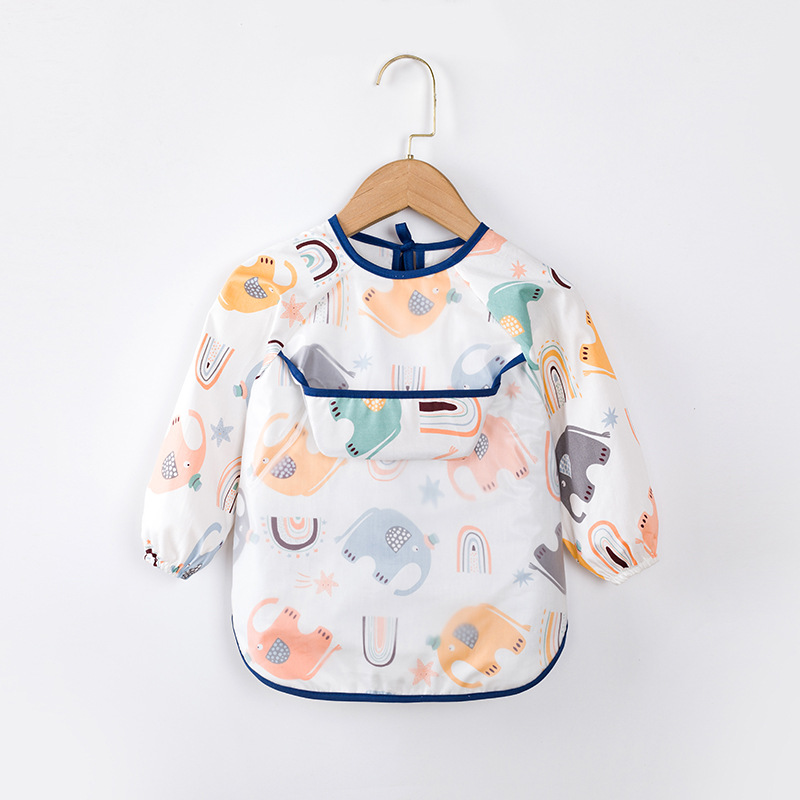 Abrigo para niños primavera y otoño impermeable de manga larga anti-vestirse bebé comiendo ropa delantal niños babero ropa protectora con babero