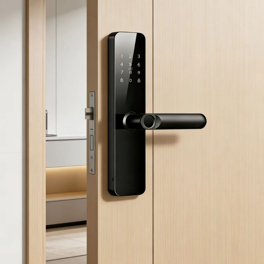 Cerradura Inteligente para Puerta de Madera con Huella Digital y Contraseña en Aleación de Aluminio para Apartamentos