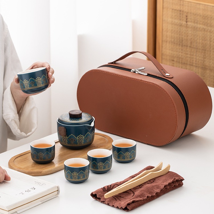 Портативный чайный набор кунг-фу с одним горшком из четырех чашек Quick Cup для путешествий на открытом воздухе