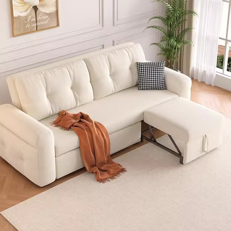 Sofá cama de estilo crema pequeña sala de estar doble triple sofá cama retráctil cama de peinado plegable