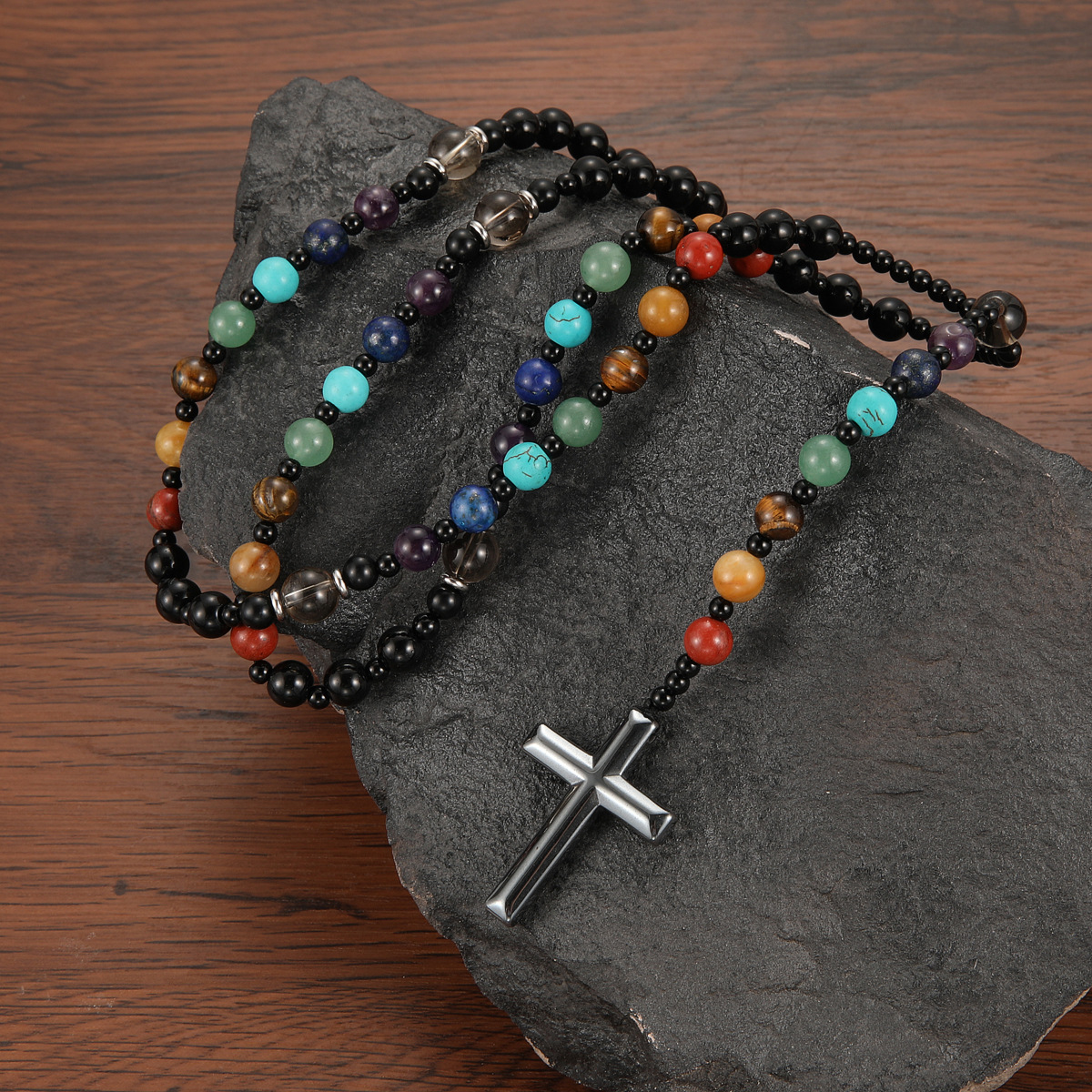 Natural Stone Chain Material Beaded Chain Chain Type Retro Geometric Mixed Materials Unisex Necklace Men Pendant Necklaces