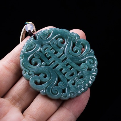 天然A货翡翠蓝水镂空仿古牌生肖龙牌玉石吊坠挂件男女款玉佩批发