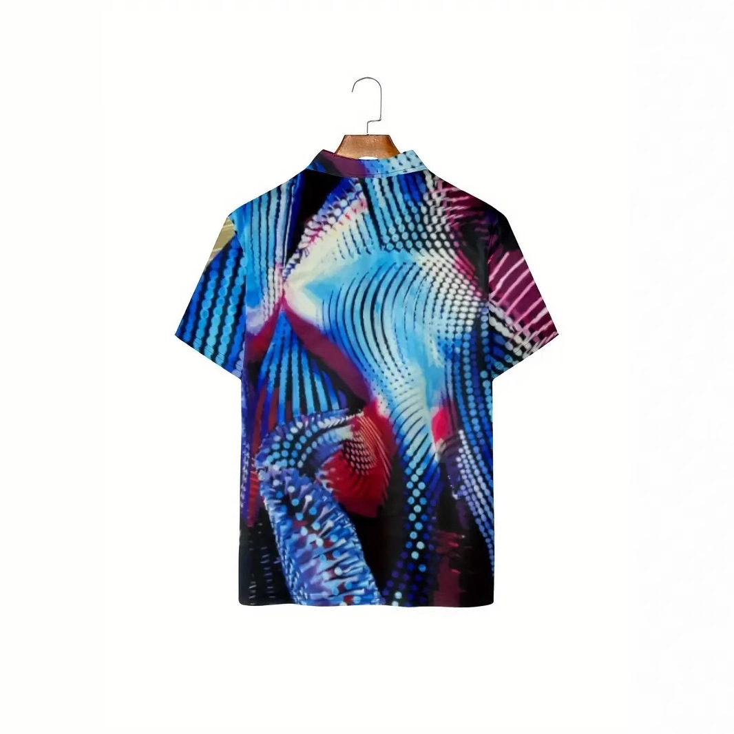 Cool abstracto colorido tecnología halo impresión 3D calle hombre solapa suelta transpirable manga corta cremallera camisa POLO