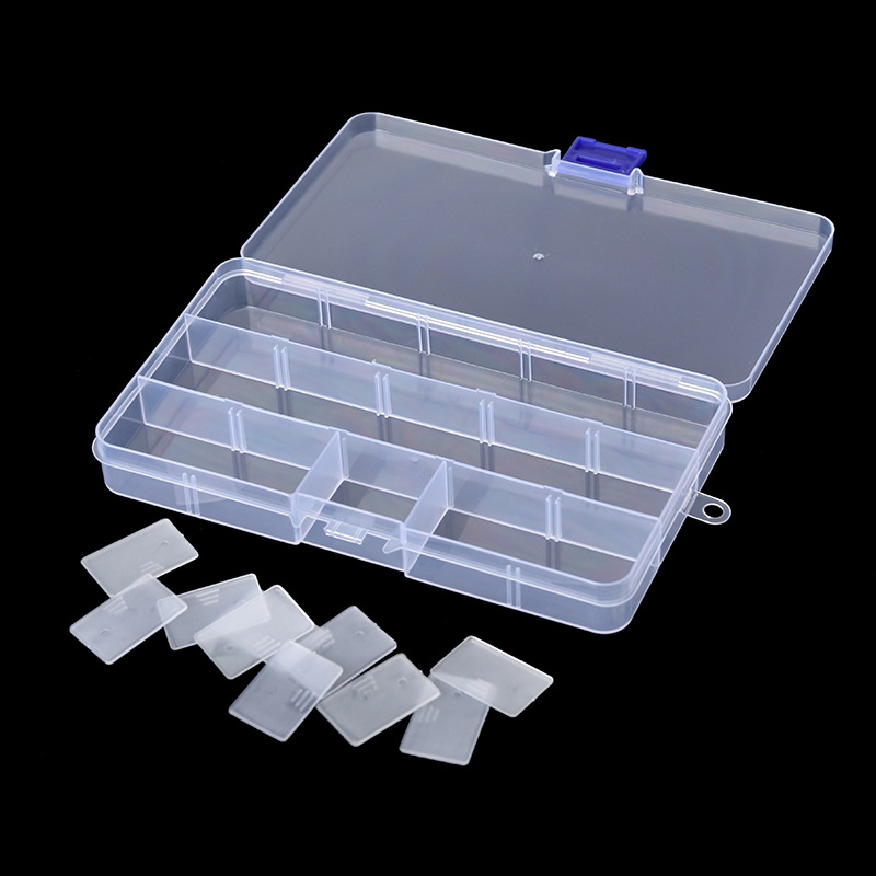 En stock PP caja de almacenamiento de plástico transparente accesorios de joyería herramienta caja de embalaje 81015-compartimento desmontable caja de uñas