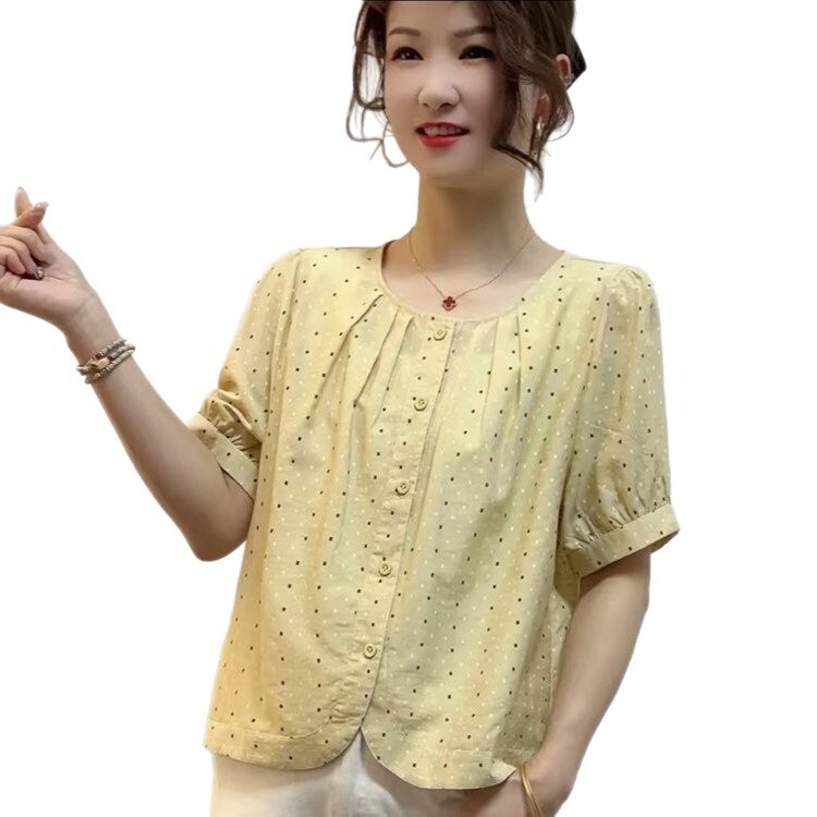 一件代发直播爆款2025夏季新款时尚甜美波点减龄休闲百搭短袖上衣|undefined