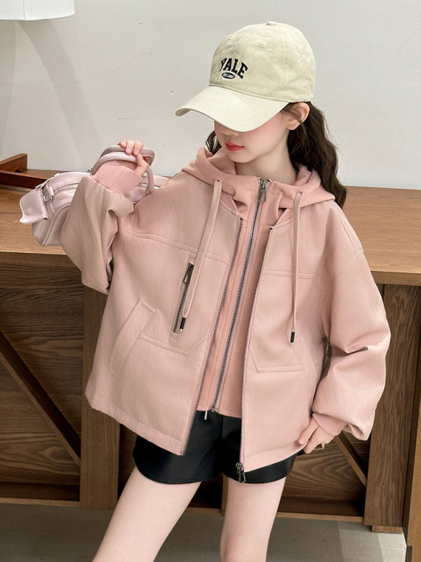 女童连帽外套春秋款2025新款洋气儿童网红炸街皮衣女孩秋装开衫潮|undefined