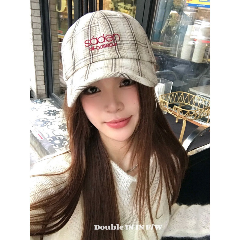 Double inin 小众格纹棒球帽女软顶宽檐显脸小百搭素颜鸭舌帽|undefined