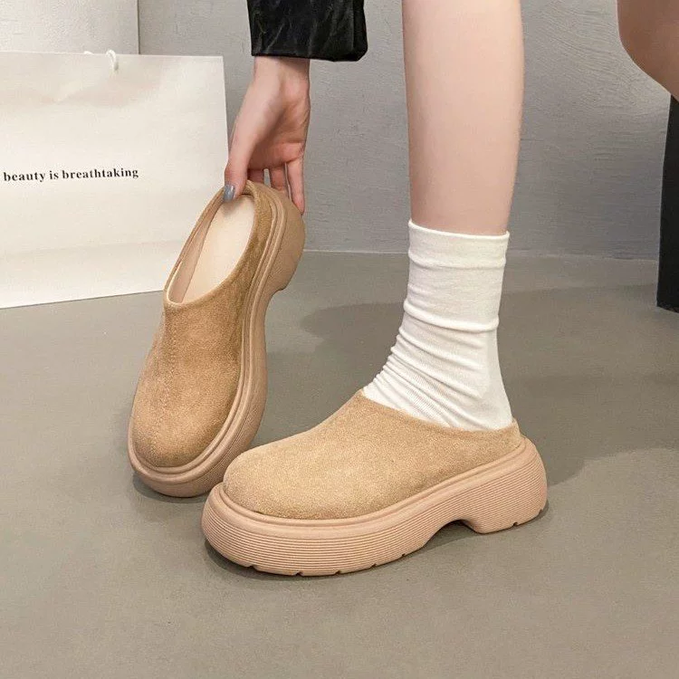 Баотоу половинная тапочка толстая подошва женская наружная одежда 2024 новая повседневная большая голова и педаль хлеб кекс ленивый ботинок Buckenn