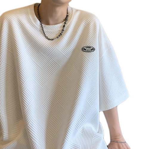 Men's Round Neck Short Sleeve T-Shirt Summer Korean Version Trendy Versatile Loose Half-Sleeve Top Ins Hong Kong Style Unique T-Shirt