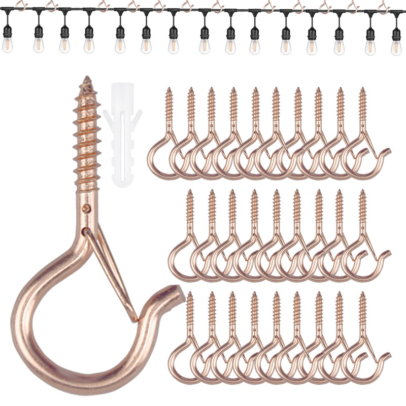 Rose gold Q-type hook screw hanger with safety buckle and expansion tube for hanging racks, suitable for outdoor and indoor decoration Rose gold Q-type hook screw hanger with safety buckle and expansion tube for hanging racks, suitable for outdoor and indoor decoration