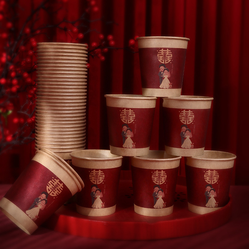 Gran por mayor artículos de boda tazas de papel de boda corraban de boda espesar tazas desechables un paquete de 50