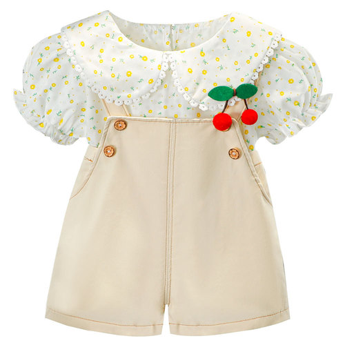 Summer New Children's Set Baby Girl Placket Cute Belt Shorts Two-Piece Set 1622