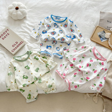 2025儿童夏季棉薄款家居服男女宝七分袖套装女童空调服儿童居家服