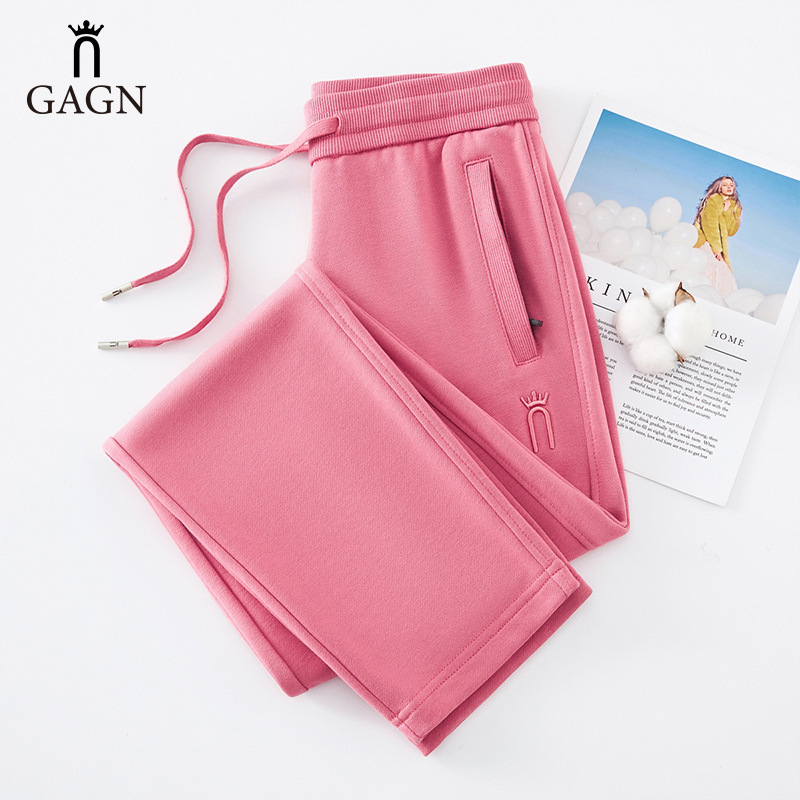 Gagn Women's Sports Pants Spring and Autumn 2026 New Elastic Waist Straight-Leg Pants Loose Slimming Casual Plus-Size Sweatpants European Style
