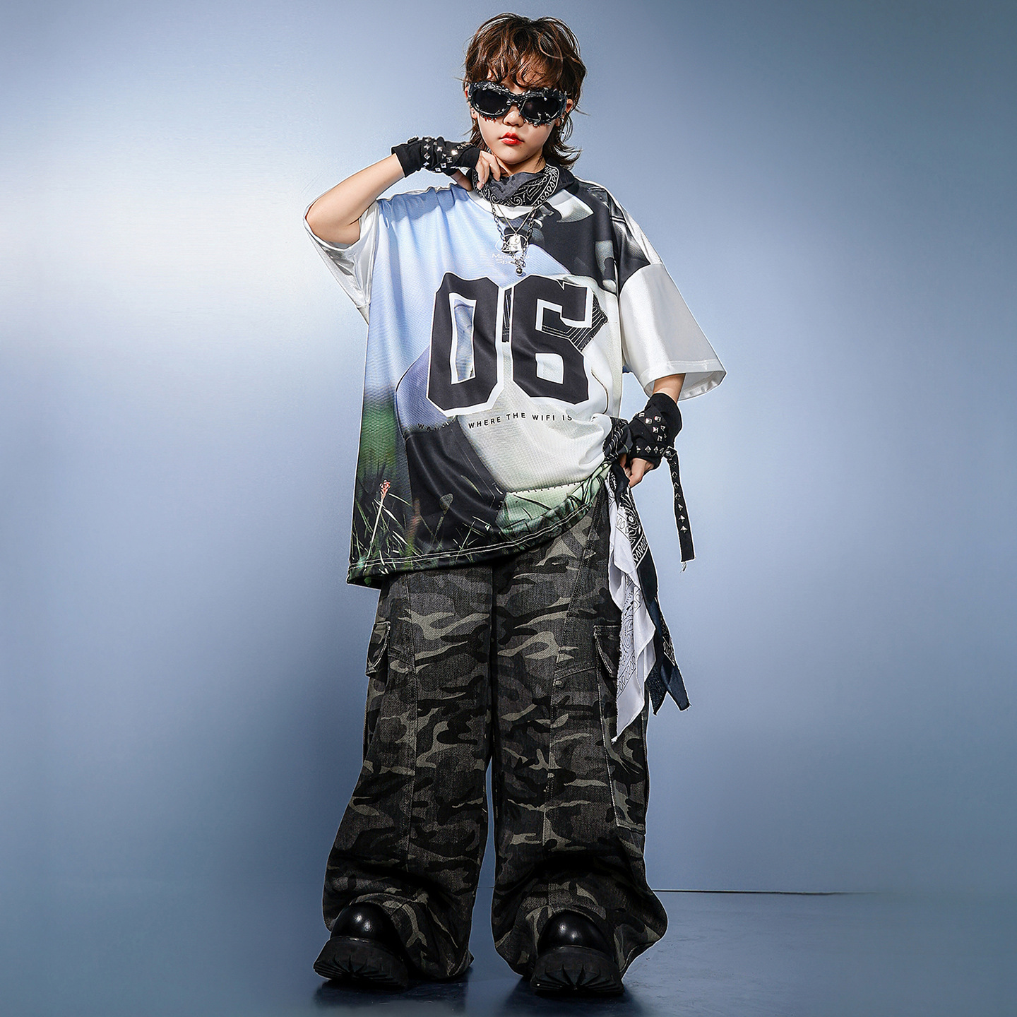 男の子ヒップホップ流行服子供ヒップホップジャージ女の子クールでハンサムな半袖スーツ子供ヒップホップヒップホップパフォーマンス服