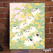春天花丛可爱小猫DIY高颜值数字油画手工绘画客厅彩彩画