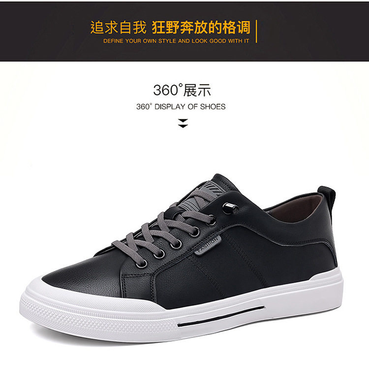 Giày da nam kiểu sneaker cổ thấp dây buộc co giãn, đế cao 1-3 cm — Màu trắng, Màu đen chi tiết 20