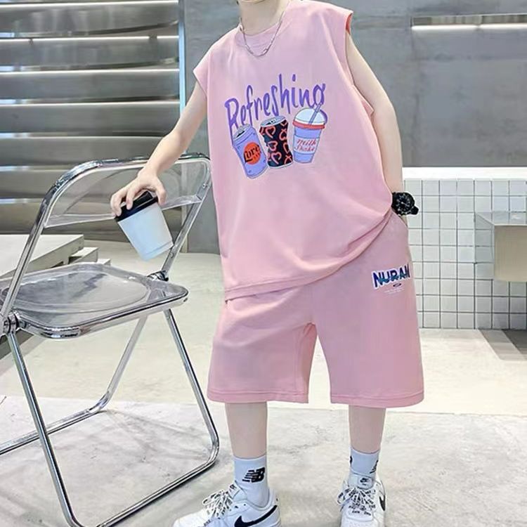 Children's Clothing Boys Summer Vest Suit 2025 New Medium and Large Kidsren Summer Boys Summer Sleeveless Sports Handsome