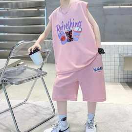 儿童装男童夏装背心套装2025新款中大童夏季男孩夏款无袖运动帅气
