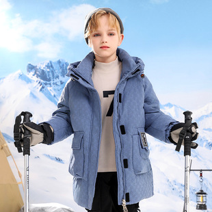 Boys' down jacket mid-length thickened winter children's winter clothes 2023 new western style baby boys' coat