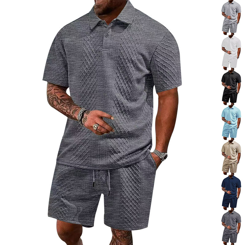 Cross-border Men's Summer European and American New Jacquard Cloth Men's Casual Sports Thin Lar Polo Shirt Short-sleeved suit
