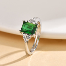 祖母绿锆石戒指时尚新款几何形方钻戒指女欧美风创意开口戒指批发