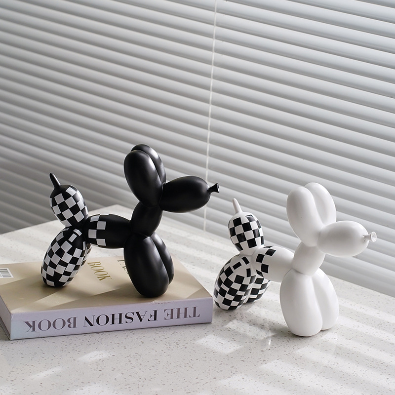 Cross-border New Black and White Plaid Blow Dog Ornaments Creative TV Cabinet Wine Cabinet Living Room Hallway Resin Crafts