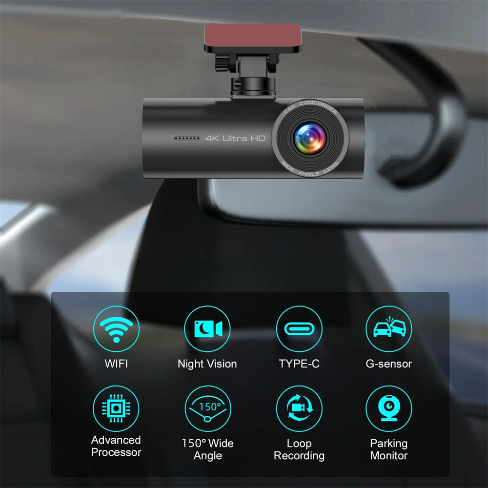 Cross-Border 4K Driving Recorder Front and Rear Dual Camera Wifi Ultra-High Definition Night Vision 24H Parking Monitoring Gps Reversing Image