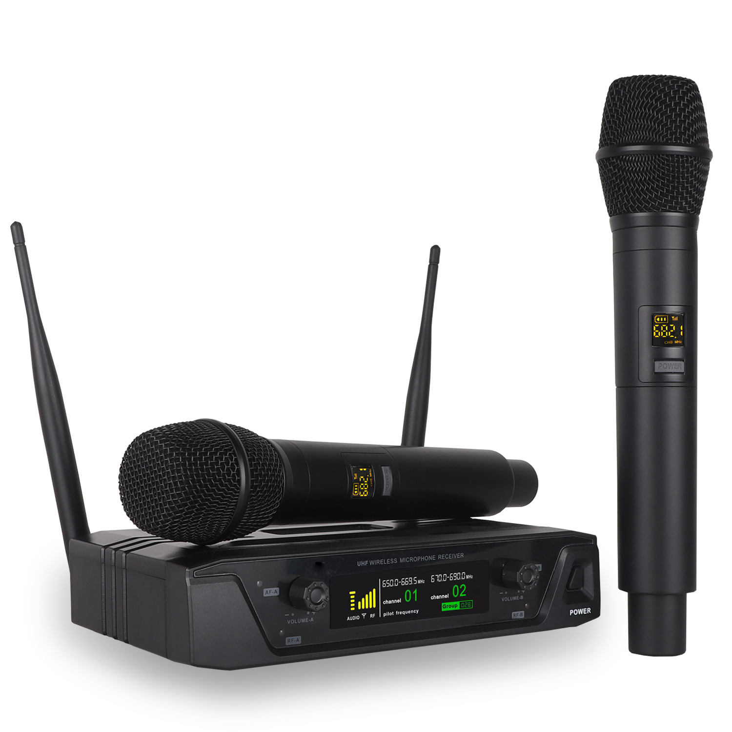 Sistema de Micrófonos Inalámbricos UHF 1 a 2 con Receptor Profesional para Escenario