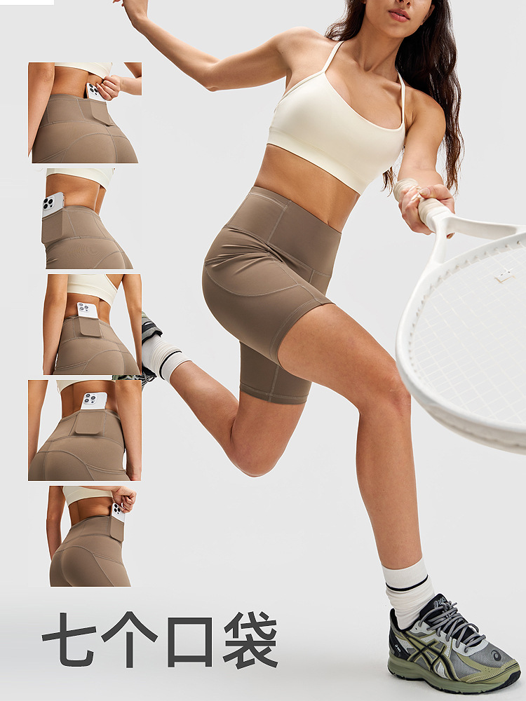 Pantalones cortos de yoga lulu de cintura alta pantalones deportivos de bolsillo elásticos para mujer pantalones de ciclismo al aire libre leggings deportivos de cinco puntos 8"