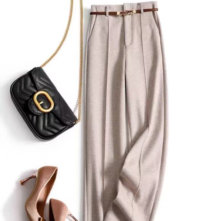 高品质柜货 羊毛呢子阔腿裤女秋冬 配腰带显高显瘦休闲拖地长裤子