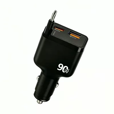 PD90W Retractable Cable Fast Charging Head Multi-port TYPE-C Car Charger Suitable for Apple and Samsung Ultra-fast Chargers (Mobil şarj cihazları) - black-without-packaging-box