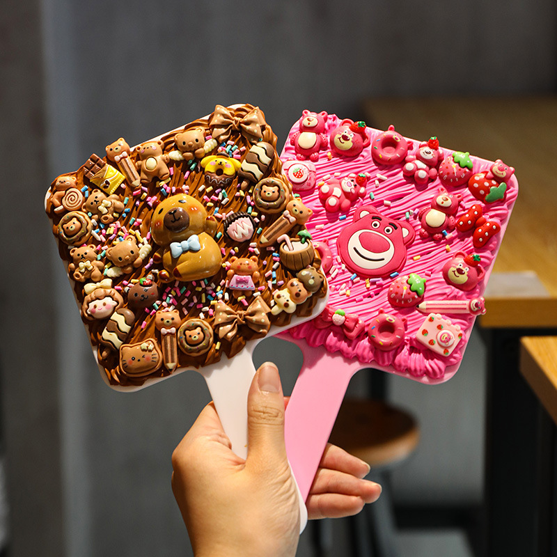 Diy para niños de mano espejo maquillaje material paquete dibujos animados hechos a mano puro pegamento de crema espejo juguete regalos para chicas