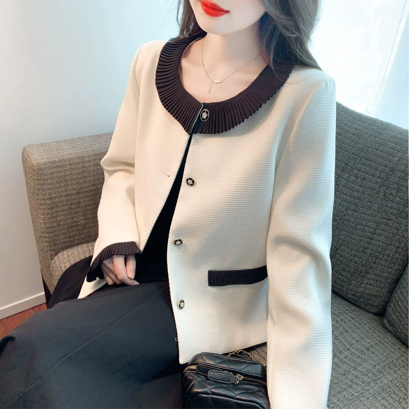 Контрастная кружевная элегантная Свободная куртка, универсальная модная Осенняя Дизайнерская верхняя одежда Sense, женский костюм