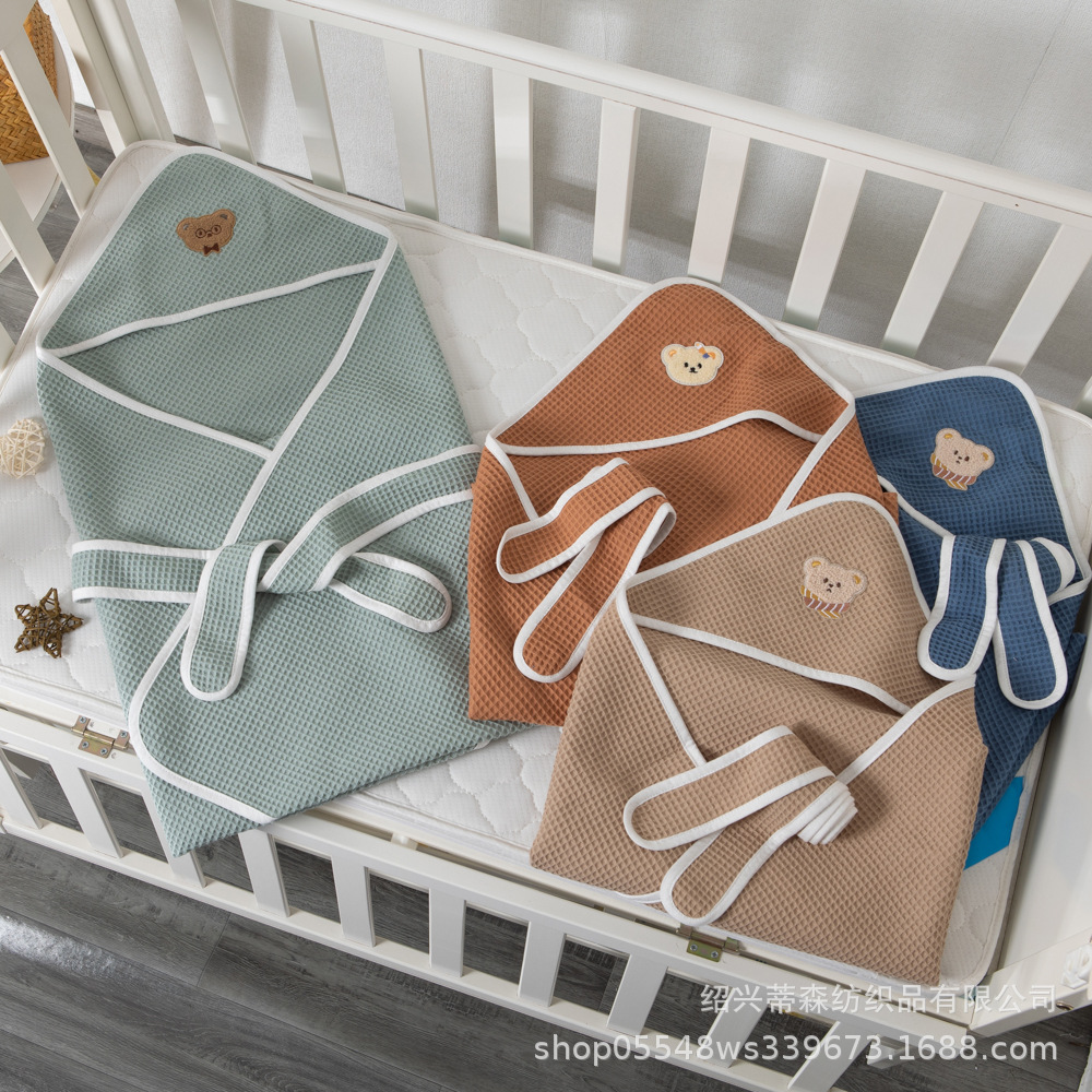 Waffle Cotton Wear-Resistant Packaging Baby Blanket Soft Baby Bathrobe Hooded Baby Swaddle Blanket Cross-Border Amazon