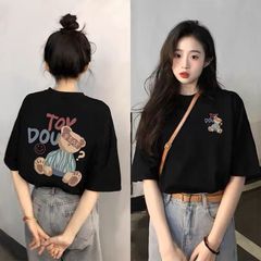 黒半袖コットン Tシャツ女性のための 2025 夏の新しいホットスタイルルーズビッグバージョン半袖トップ Tシャツ