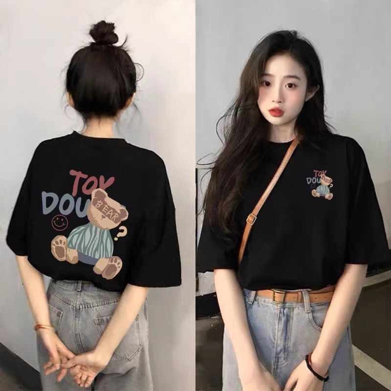 Black Short-Sleeved Pure Cotton T-Shirt for Women 2025 Summer New Popular Loose Large Version Half-Sleeved Top T-Shirt