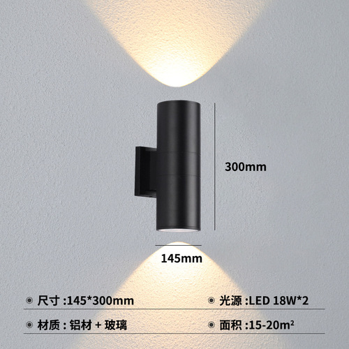 LED Outdoor Wall Lamp Double Head Single Head Round Exterior Up and Down Lighting Courtyard Outdoor Pole Fence Lamp Waterproof 12W