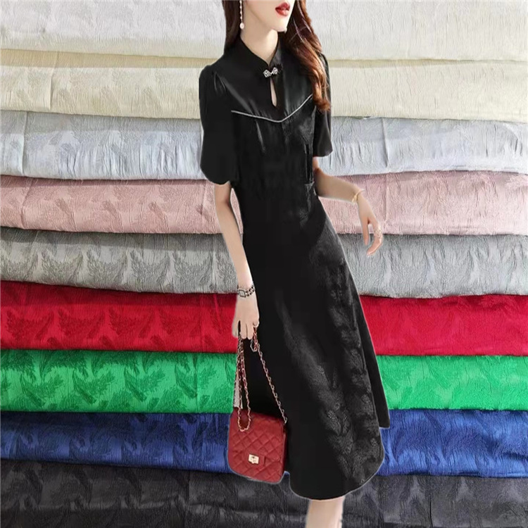 H-9090B#浮雕暗纹微弹羽毛 改良旗袍女装连衣裙外套手作装饰布料